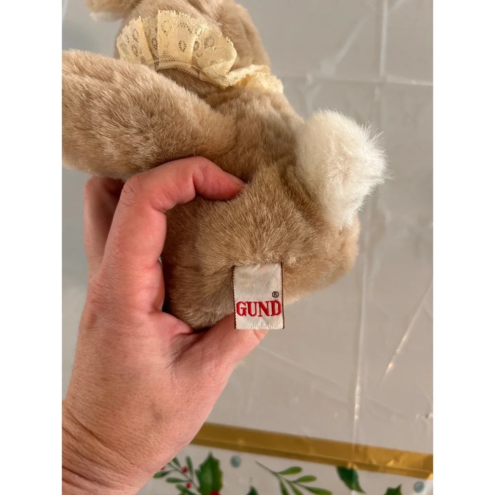 Vintage 1985 Gund Tan Bunny Rabbit Plush Lace Collar Stuffed Animal 1980s Toy